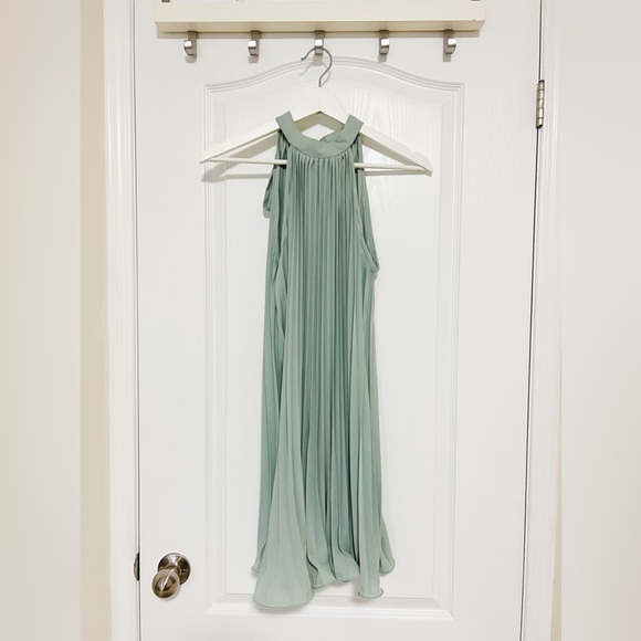 Sage green pleated dress. - Picture 2 of 2